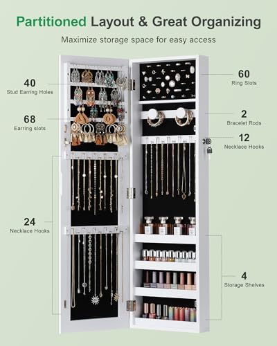 Nicetree Hanging Jewelry Cabinet, Jewelry Organizers and Storage, White