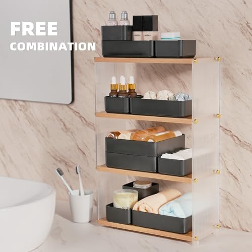 11-Piece Stackable Drawer Organizer Set, Multi-size Desk Drawer Organizer Trays Vanity Storage Bins for Storing Makeup, Stationery, Utensils in Bathroom Dresser, Office and Kitchen