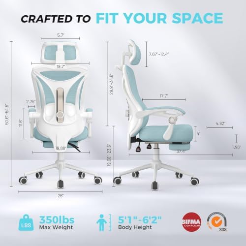 CYKOV Ergonomic Office Chair, Reclining, Footrest, Adjustable Lumbar, 350LB
