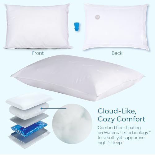 Mediflow Fiber Water Pillow - Adjustable Pillow for Neck Pain Relief, Pillow for Side, Back, and Stomach Sleepers, The Original Inventor of The Water Pillow (2 Pillows, 2 Aloe Vera Pillow Covers)
