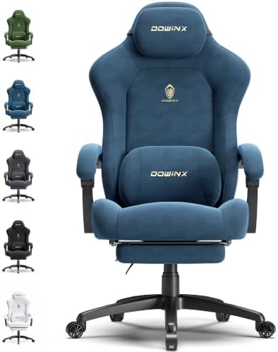 Dowinx Big and Tall Gaming Chair, Suede Fabric Game Chair with Pocket Spring Cushion, High Back Gamer Chair Ergonomic with Footrest for Adults Office, 440LBS, Blue