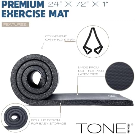 Tone Fitness 1" Extra Thick Yoga Mat, Exercise & Pilates Mat with Strap