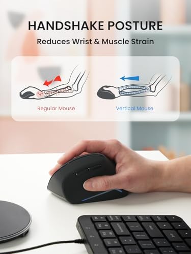 Perixx PERIMICE-715RX Coreless Rechargeable Vertical Mouse - Duo Wired and Wireless Charging Feature - Charger Included - Right-Handed - Black