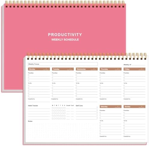 Weekly Productivity Planner - 8" x 11" Dashboard Desk Pad/Planner, Habit Tracker, Spiral Undated Weekly Planner for Office/School/Home, 54 Weeks, Pink
