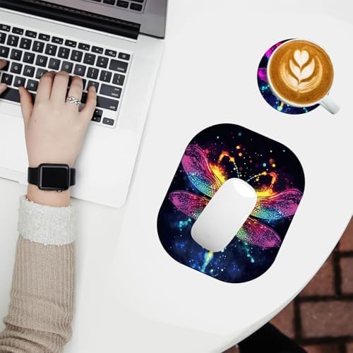 Small Mouse Pad，Mini Mouse Pad 6 x 7 Inch，for Laptop Keyboard Tray Wireless Mouse Home Office Travel，with Non-Slip Rubber Base, Waterproof Mouse Mat，Dragonfly in Space