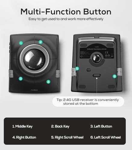 Nulea Wireless Trackball Mouse Ergonomic 55mm Large Ball Ambidextrous