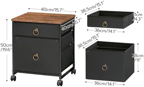 HOOBRO File Cabinet, 2-Drawer Vertical Mobile Office Cabinet, Rolling Printer Stand, for A4/Letter Size Files, Nonwovens Drawer, for Home Office, Rustic Brown and Black BFK21WJ01