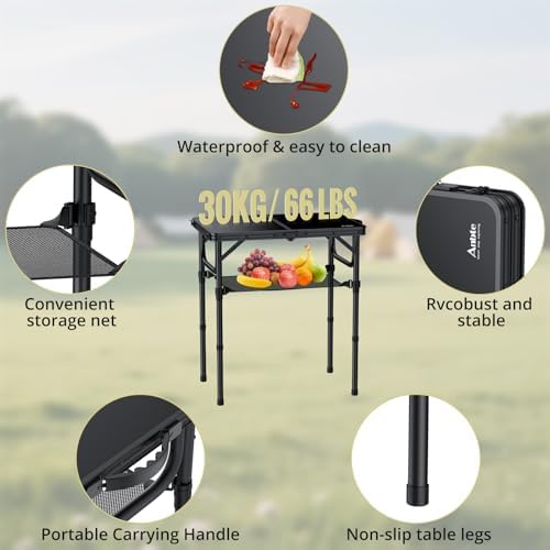Anbte 2ft Folding Camping Table, 3 Adjustable Heights Small Folding Table