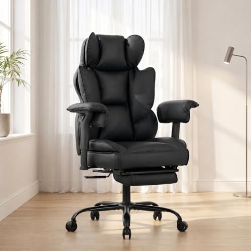 Big and Tall Gaming Office Chair 400lbs - Heavy Duty Ergonomic Computer Desk Chair with Footrest, Adjustable Armrests, High Back PU Leather with Racing Style (Black)
