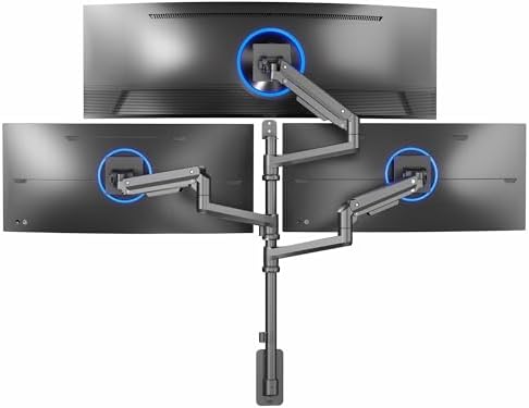 VIVO Pneumatic Arm Triple Ultrawide Monitor Wall Mount for Up to 49 inch Screens with Height Adjustment, Heavy Duty, Holds 3 Ultra Wides Up to 35.2 lbs, Black, MOUNT-VW300D