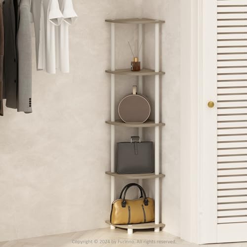 Furinno Turn-N-Tube Storage Shelves, 5-Tier Book Shelf, Corner Shelf, Toolless Open Shelves, for Organization and Storage, Living Room, Home Office, Hallway, Bedroom, Sonoma Oak