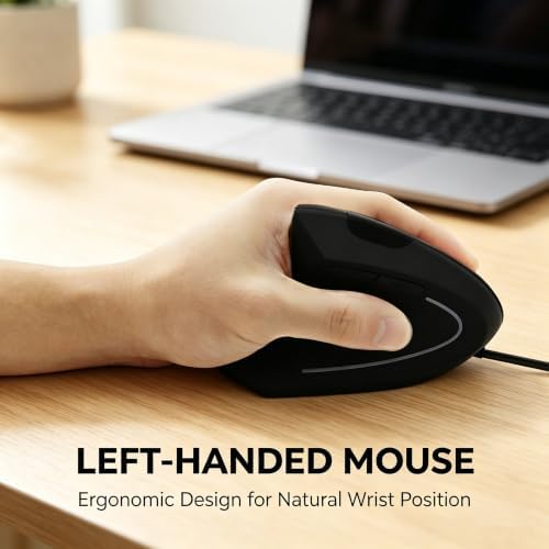 Left Handed Vertical Ergonomic Mouse, Wired for PC Laptop Mac, Plug & Play