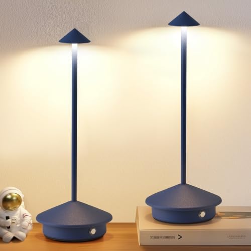 Modern Cordless Table Lamp Set of 2, Blue Portable LED Desk Lamps