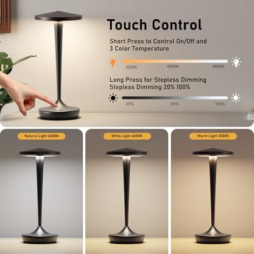 YHT Cordless Table Lamps Rechargeable for Restaurant (2 Black)