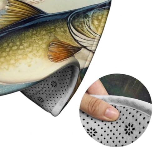 Highly Premium Quality Floor Mat, Office Chair Decor Mat, Room Sofa Yoga Soft Round Carpet Two Bass Fish Jumping Out of Water Painting, 24inch