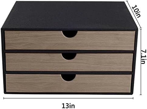 Fashion Multicolor Collocation Leather Desk Organizer File Cabinet Executive Office Supplies Desktop Filing A4 Contract Document Stackable Storage Box with 3 Drawers (Black)