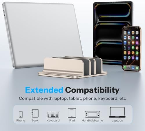 OMOTON 3-Slot Multiple Vertical Laptop Stand, Fits MacBook, Starlight