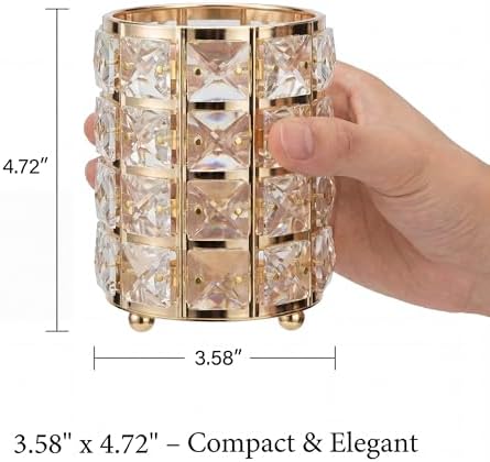 YAGELI Crystal Pen Holder for Desk, 3.58" Gold/Silver Pencil Cup