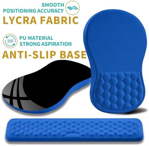 Hokafenle 2 in 1 Ergonomic Mouse Pad Wrist Support & Wrist Rest for Computer Keyboard Set, with Relieve Carpal Tunnel Pain Massage Bulge and Full Memory Gel Design (2In1 Set, Dg Blue)
