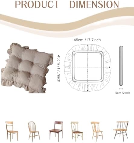 Tufted Cotton Chair Cushions Solid Color Soft Comfort Chair Pads with Ruffles Farmhouse Country Seat Cushions for Kitchen Indoor Dining Room Patio Chairs (Khaki,17"x17")