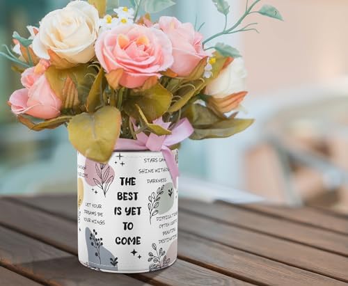 Pen Holder Cute, Pencil Cup, Makeup Brush Holder, Multi-Functional Round Leather Pen Supply Organizer for Teens Adults, Inspiring Words Pattern