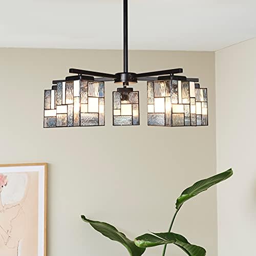ARTZONE Tiffany Lamp Shade[W5" x H6"] Handmade Stained Glass Shade for Lampshade Replacement/Chandelier/Pendant Lighting/Wall Sconces/Table Lamp/Floor Light(Blue)
