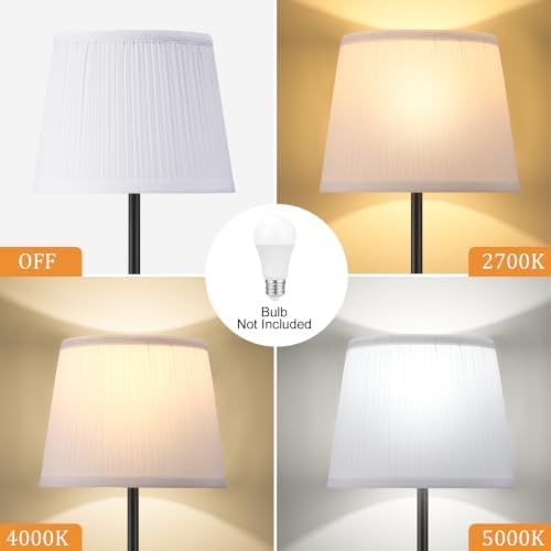 Ambimall 60'' Modern Floor Lamp with Shade, Tall Lamps for Living Room, Bedroom, Office, Dining Room, Pleated Fabric White Lampshade(Without Bulb)