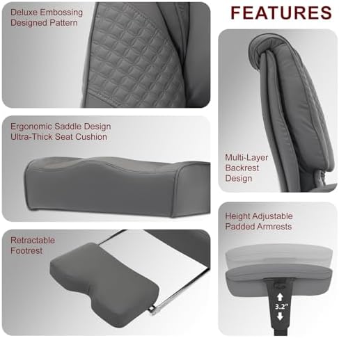 EXCEBET Big and Tall Office Chair 400lbs Wide Seat, Leather High Back Executive Office Chair with Foot Rest, Ergonomic Chairs Lumbar Support for Lower Back Pain Relief (Grey)
