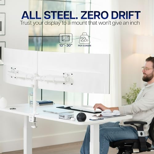 VIVO Dual Ultrawide Monitor Desk Mount, Heavy Duty Fully Adjustable Steel Stand, Holds 2 Computer Screens up to 38 inches and Max 22lbs Each, White, STAND-V038W