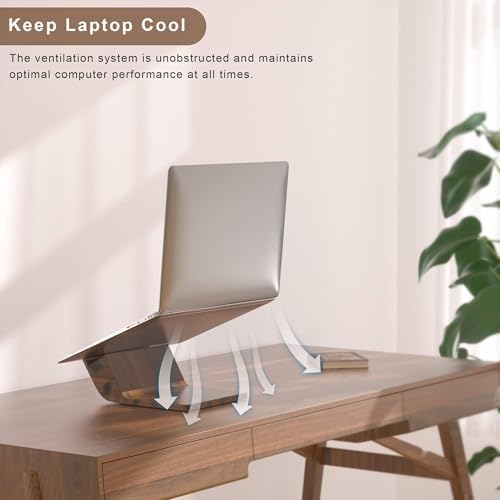 Wooden Laptop Stand, Ergonomic Computer Stand for Desk, Portable Laptop Riser, Notebook Stand Holder Compatible with MacBook Pro/Air, Dell, HP, Lenovo and All Laptops (10-17 inch), Walnut