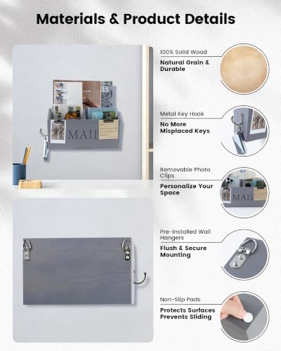 DLQuarts Solid Wood Mail Organizer Countertop or Wall Mounted, Weather Gray