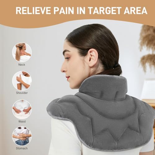 Microwavable Heat Pad for Neck and Shoulders, Warm Compress Wrap, Grey