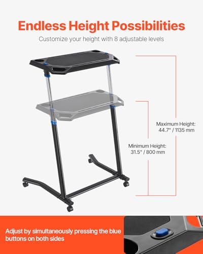 VEVOR Cycling Desk, Adjustable Bike Trainer & Treadmill Desk with Triangle Support, Non-Slip Multi-Slot Bike Trainer Fitness Desk with Handle Bar, Fit for Home Office Exercise