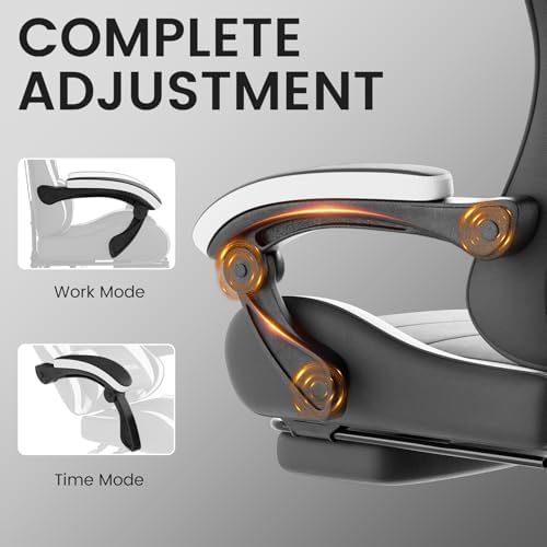 Ergonomic Gaming & Office Chair, Footrest, Racing Design Black/White