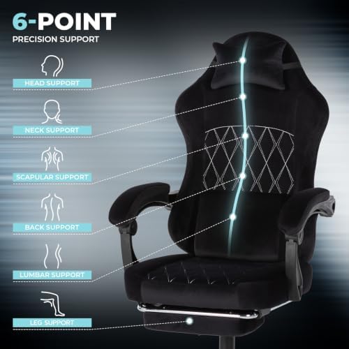 Video Gaming Chair Ergonomic Computer Chairs Gamer Chairs for Adults Massage Lumbar Support Swivel Height Adjustable Headrest Backrest Black