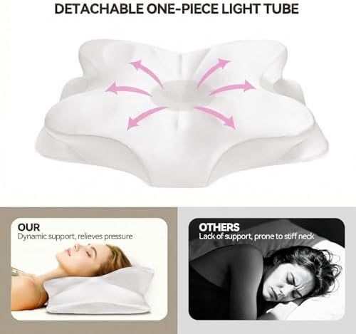 2-Pack Cervical Neck Pillow for for Neck Support,Ergonomic Memory Foam Contour Pillow with Wrinkle-Resistant Silky Satin Fabric Cover,Orthopedic Bed Pillow for Side,Back,Stomach Sleepers,White
