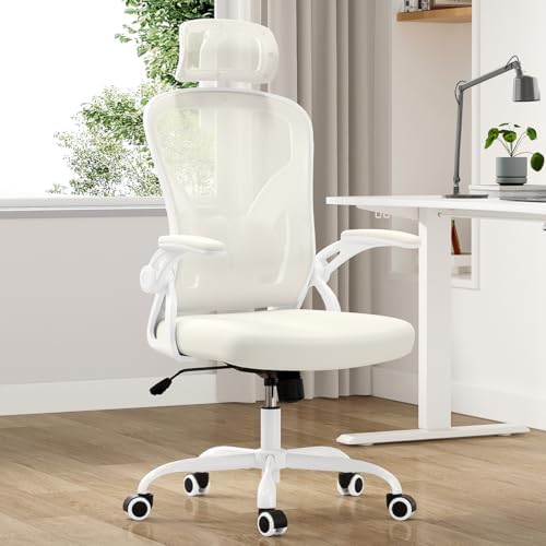 Mesh Home Office Desk Chair with Flip-Up Arms, Headrest and Lumbar Support