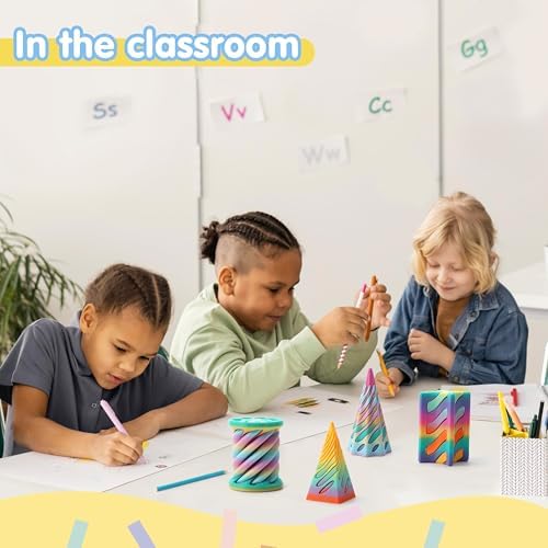JOYIN 4 Pack Impossible Cone Fidget Toys, Pastel Color 3D Printed Spiral Cone Flexible Impossible Pyramid Passthrough Fidget Toys for Stress Relief, Kids Adults Gifts for Classroom