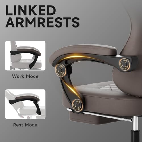 Gaming Chair with Footrest, Ergonomic Leather Computer Chair with Lumbar Support, Height Adjustable High Back Swivel Office Chair for Adults, Gamer Chair for Gaming, Working,Brown