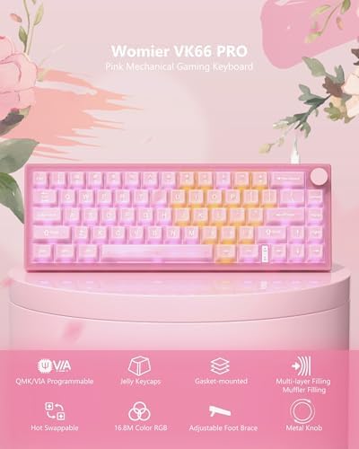 Womier 60% Keyboard QMK/VIA, Pink Gaming Mechanical Keyboard Creamy