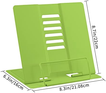 Honagu Metal Desk Book Holder, Hands Free Adjustable Cookbook & Document Holder, Portable Bookstand for Music Books, Textbooks, Recipes, Tablets & iPads (Green)