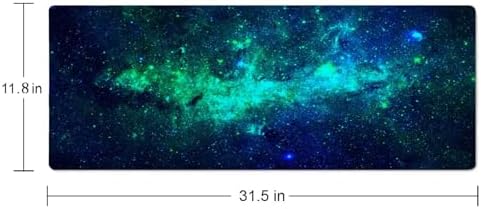 Desk Mat Blue Green Stars Nebulae Large Keyboard Mouse Pad for Laptop PC Setup Desk Cover Protector Desk DéCor for Office Home Work Gaming 31.5" X 11.8" Stitched Edge Non-Slip Design