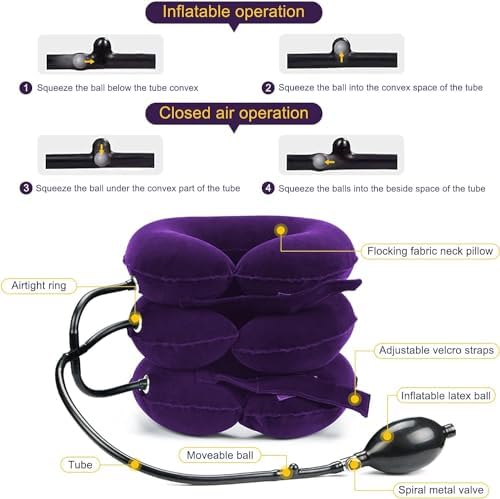 Cervical Traction Device for Neck Pain Relief, Adjustable Inflatable Neck Stretcher Neck Brace, Neck Traction Device for Use Neck Decompression and Neck Tension Relief (Purple)