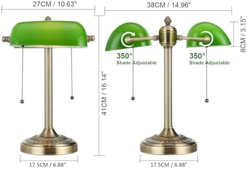 Green Double Head Glass Bankers Desk Lamp,Plug in