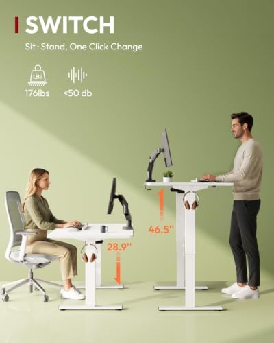 SANODESK One-Piece 48 x 24'' Electric Height Adjustable Standing Desk