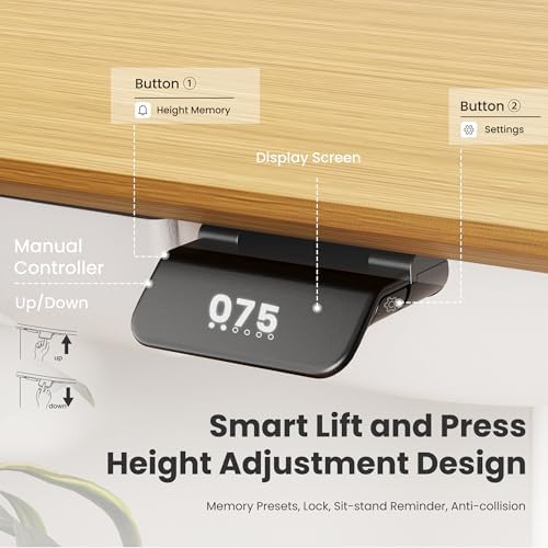 COLAMY Electric Standing Desk 55x28 Inch, Wobble-Free Dual Motor Sit Stand Up Home Office Computer Desk, One Piece Motorized Workstation Gamer Studio Table with Drawers, Footrest,Oak,White
