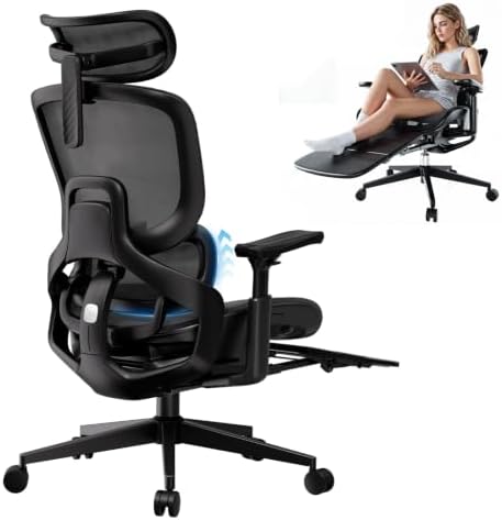 FLOW360 Ergonomic Mesh Office Chair with Footrest, Big&Tall Chair Black MS