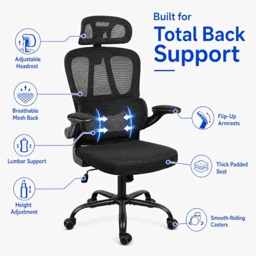 Ergonomic Mesh Office Chair, Headrest, Lumbar Support, Flip-up Arms