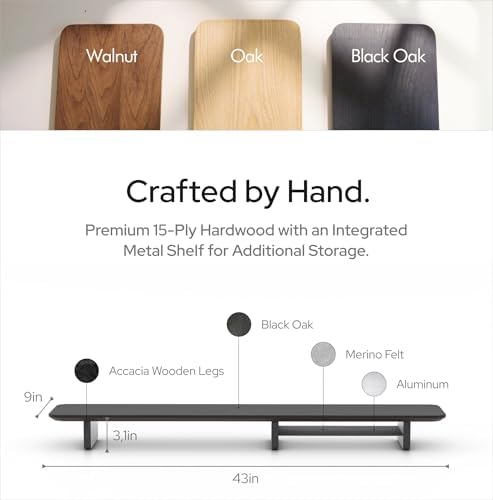 KIVY Dual Monitor Riser With Integrated Metal Shelf - Wooden Desk Shelf