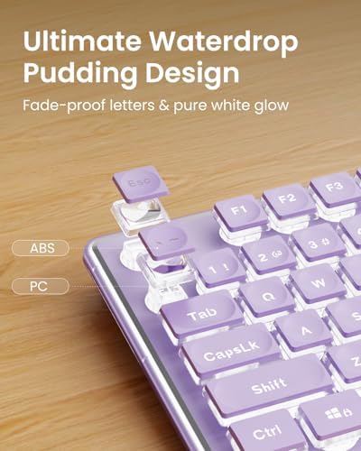 Wired Keyboard with White Backlight Pudding Keycaps, Full Size, Purple
